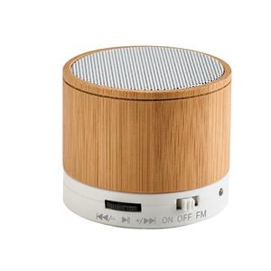 Caixa de som em bambu com microfone