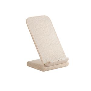 Suporte para celular com carregador wireless em fibra de palha de trigo e ABS
