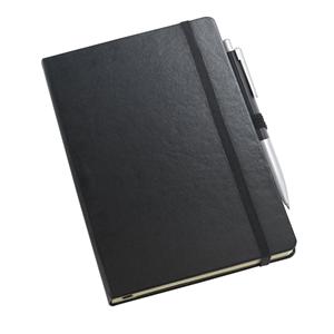 Kit de caderno A5 e esferográfica em cartão e alumínio