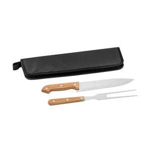 Kit churrasco em estojo em 210D com 2 utensílios em aço inox e madeira seringueira